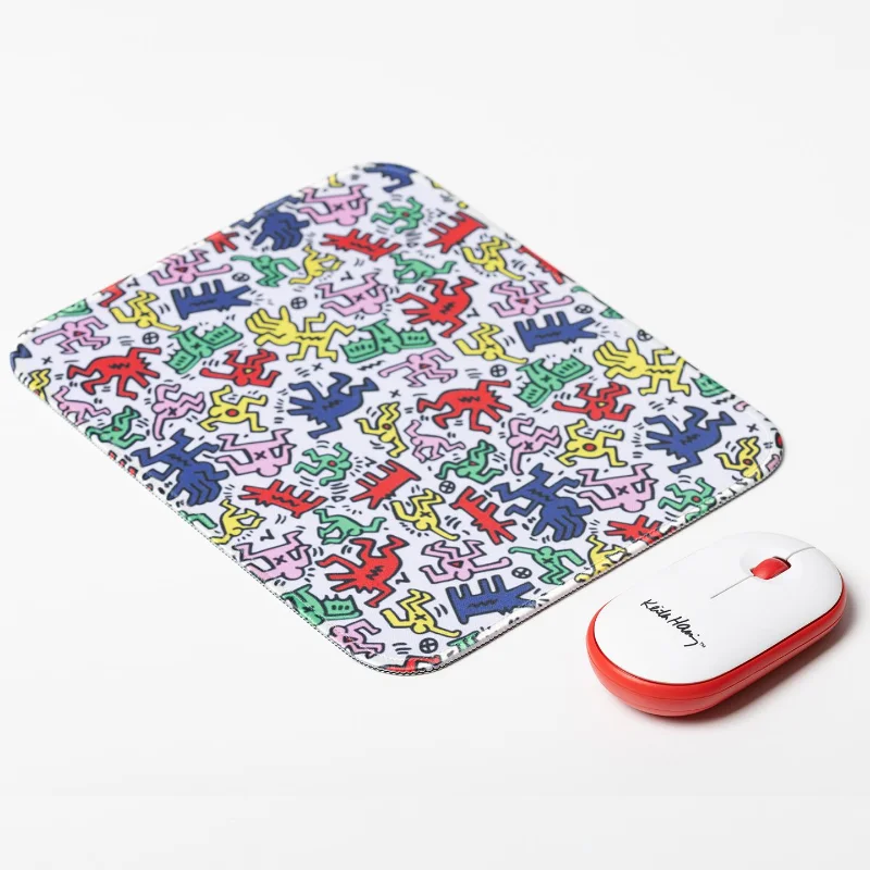 Kit Mouse Wireless e Tappetino Keith Haring KHKITMOUSE2 Bianco e Rosso Click Silenzioso con Dongle USB
