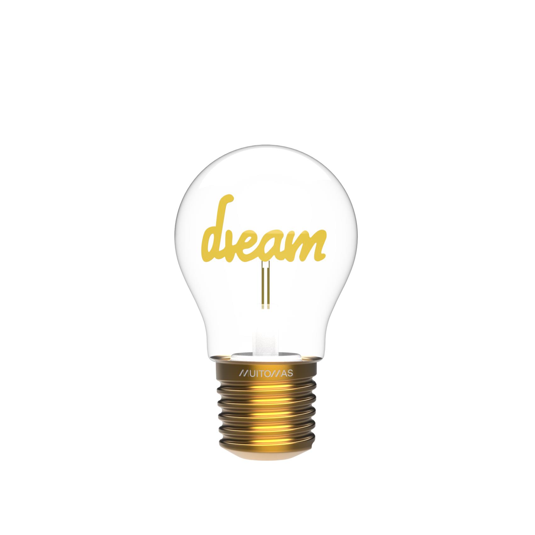 Lampada Decorativa a Forma di Lampadina Muitomas BULBDREAM Filamento LED con Scritta Dream Ricaricabile USB-C Luce Gialla