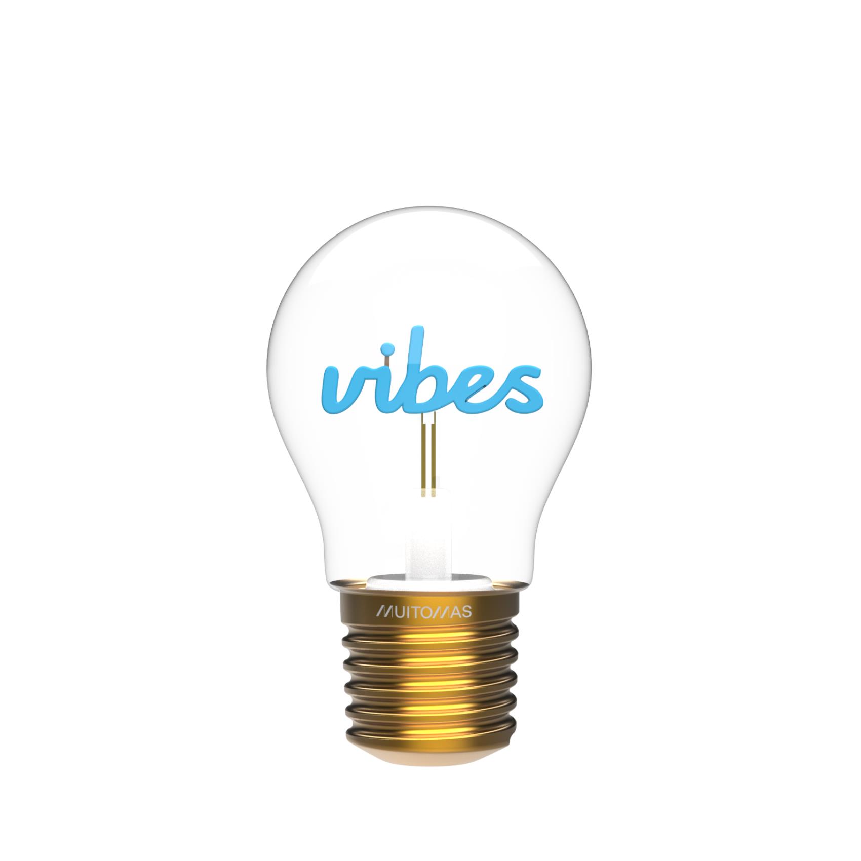 Lampada Decorativa a Forma di Lampadina Muitomas BULBVIBES Filamento LED con Scritta Vibes Ricaricabile USB-C Luce Azzurra