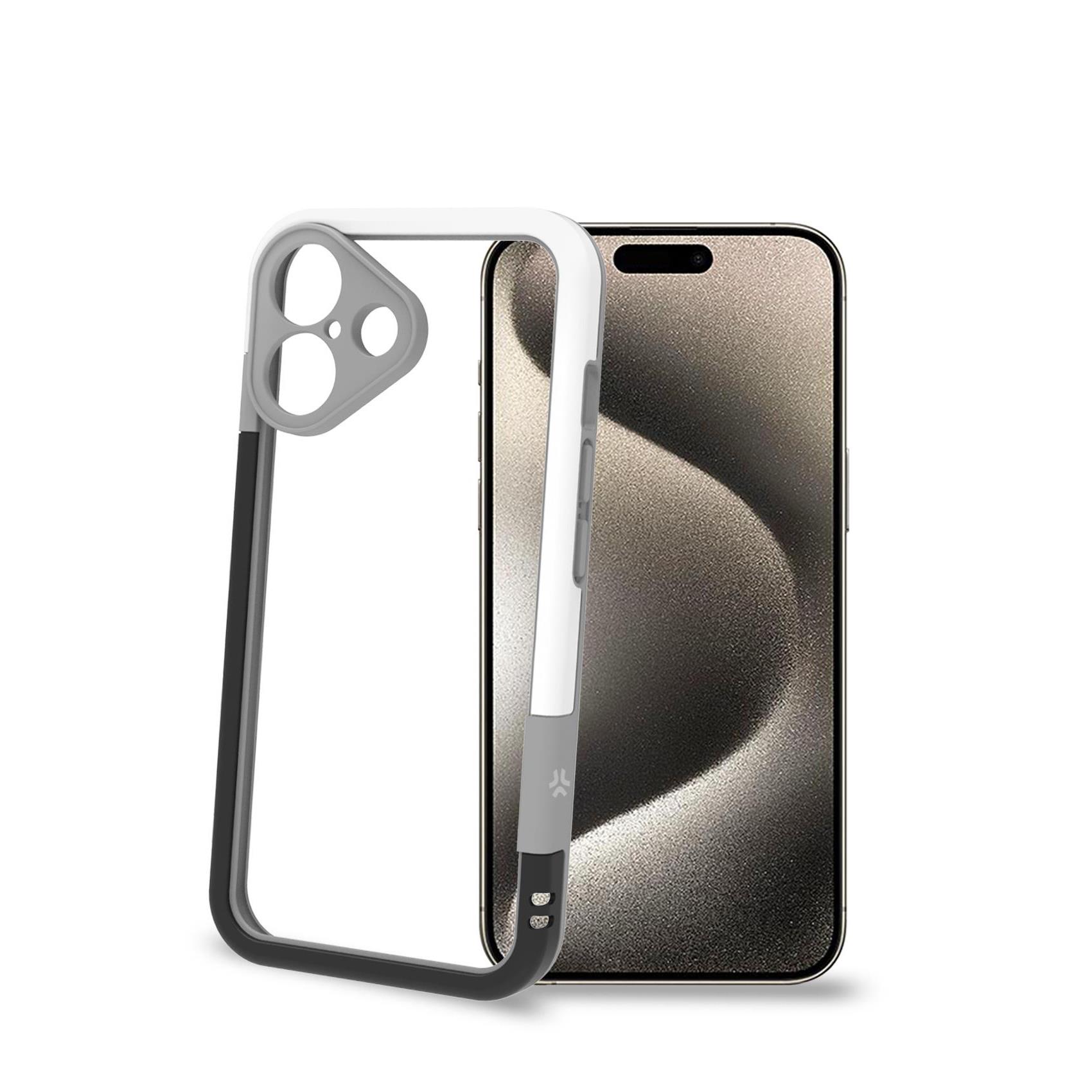 Cover Celly BUMPER per Apple iPhone 16 Bicolore Nero e Bianco Morbida Antiurto in TPU con Protezione Bordi e Fotocamera Posteriore