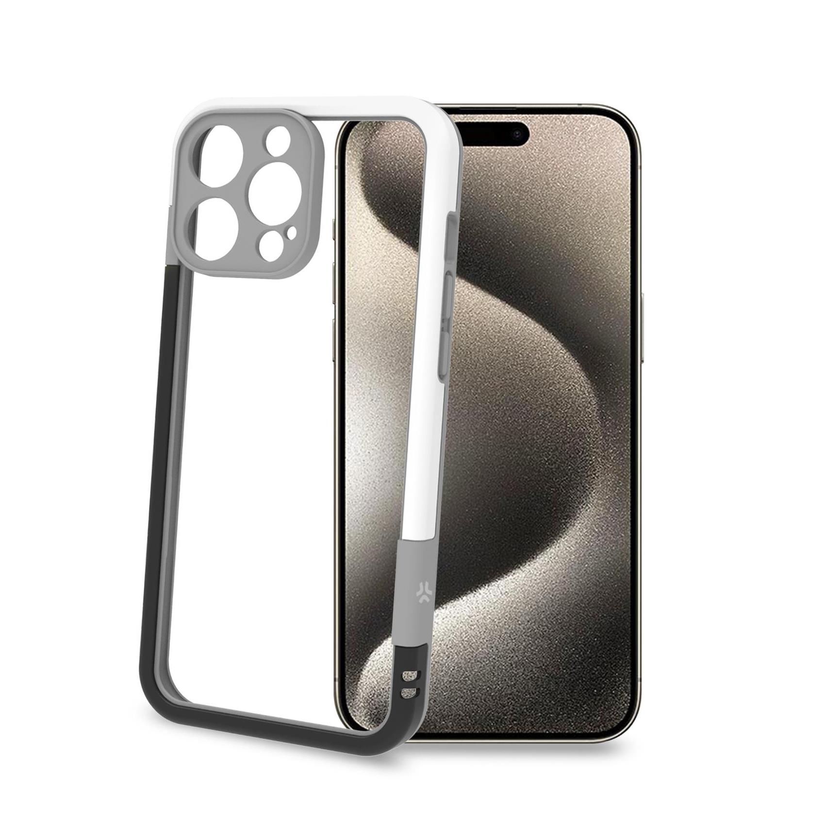 Cover Celly BUMPER per Apple iPhone 16 Pro Max Bicolore Nero e Bianco Morbida Antiurto in TPU con Protezione Bordi e Fotocamera Posteriore