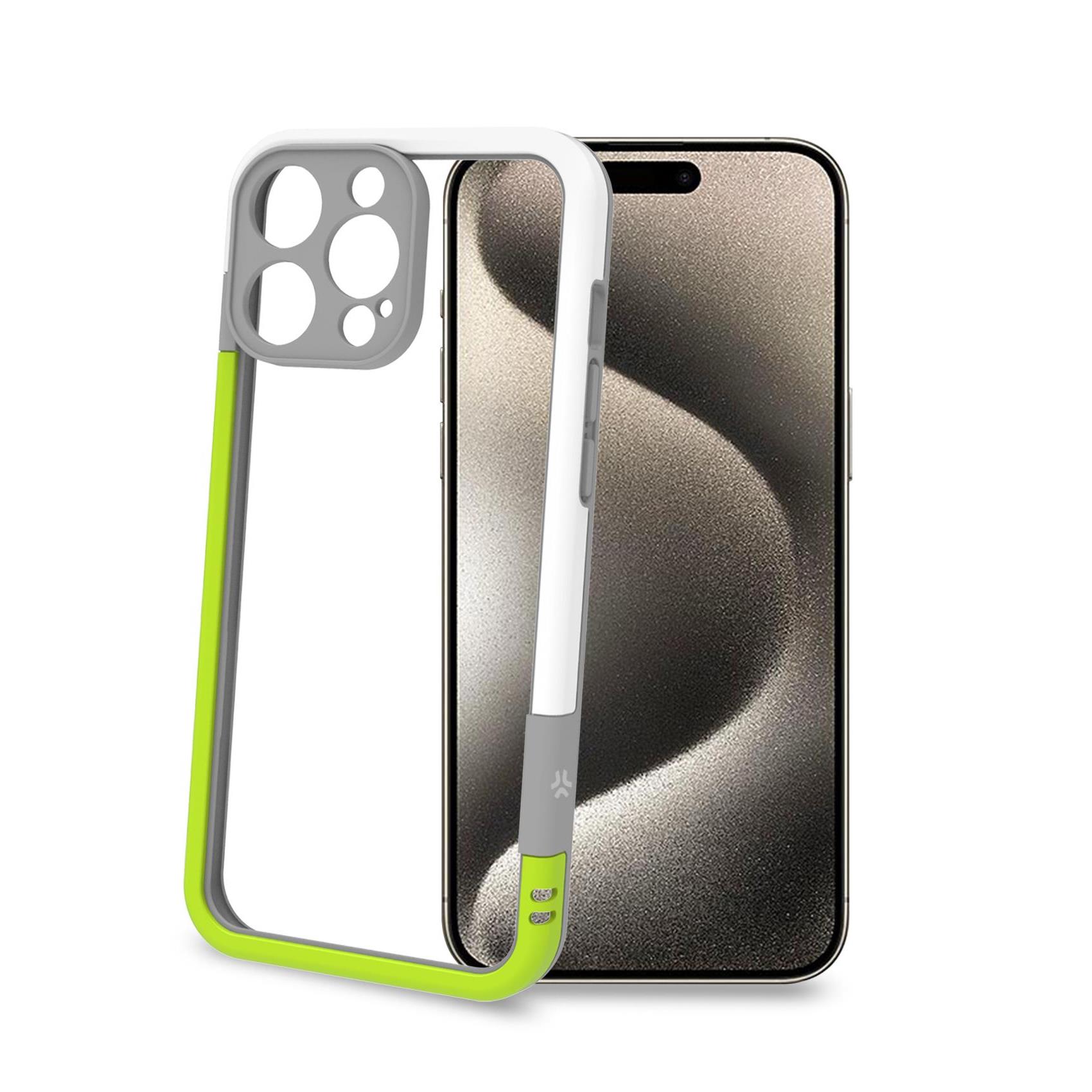 Cover Celly BUMPER per Apple iPhone 16 Pro Max Bicolore Bianco e Giallo Morbida Antiurto in TPU con Protezione Bordi e Fotocamera Posteriore
