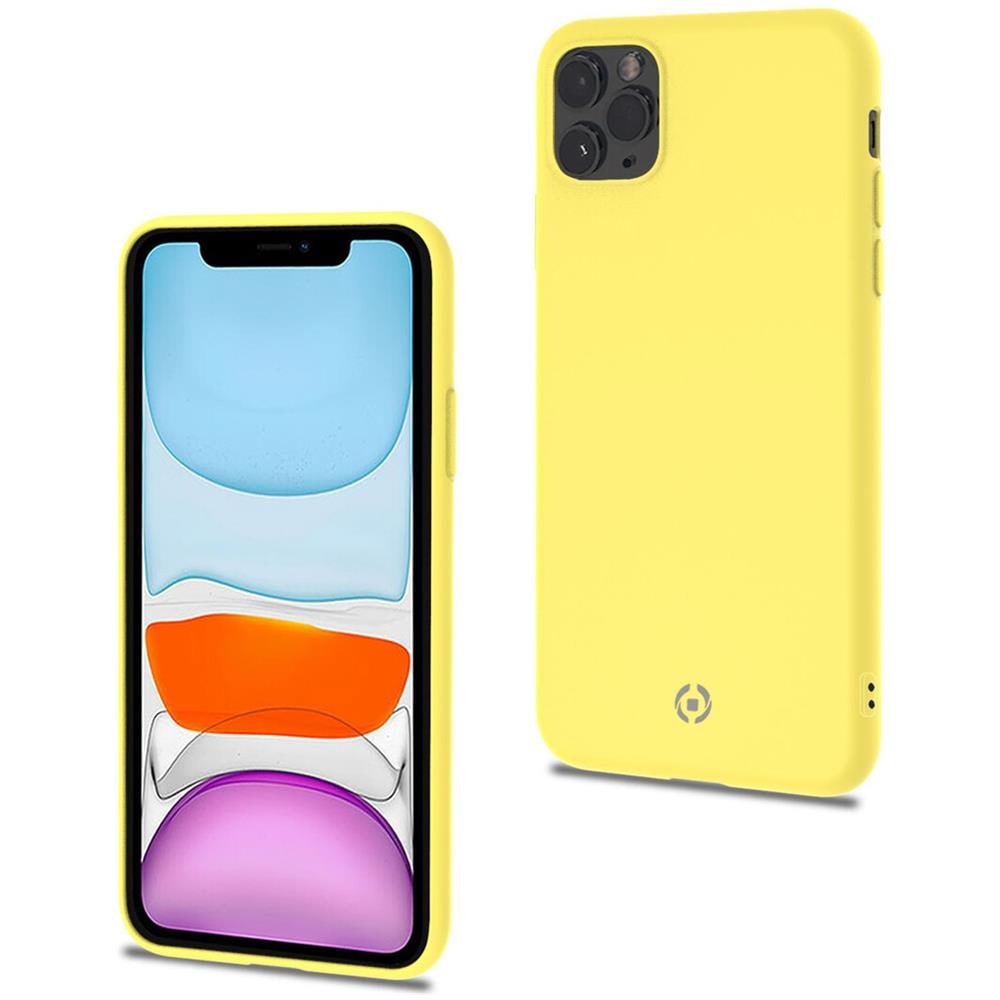 Cover Protettiva Celly CANDY per Apple iPhone 11 Pro Max in Morbido Silicone con Finitura Soft-Touch e Interno in Microfibra Banana Yellow