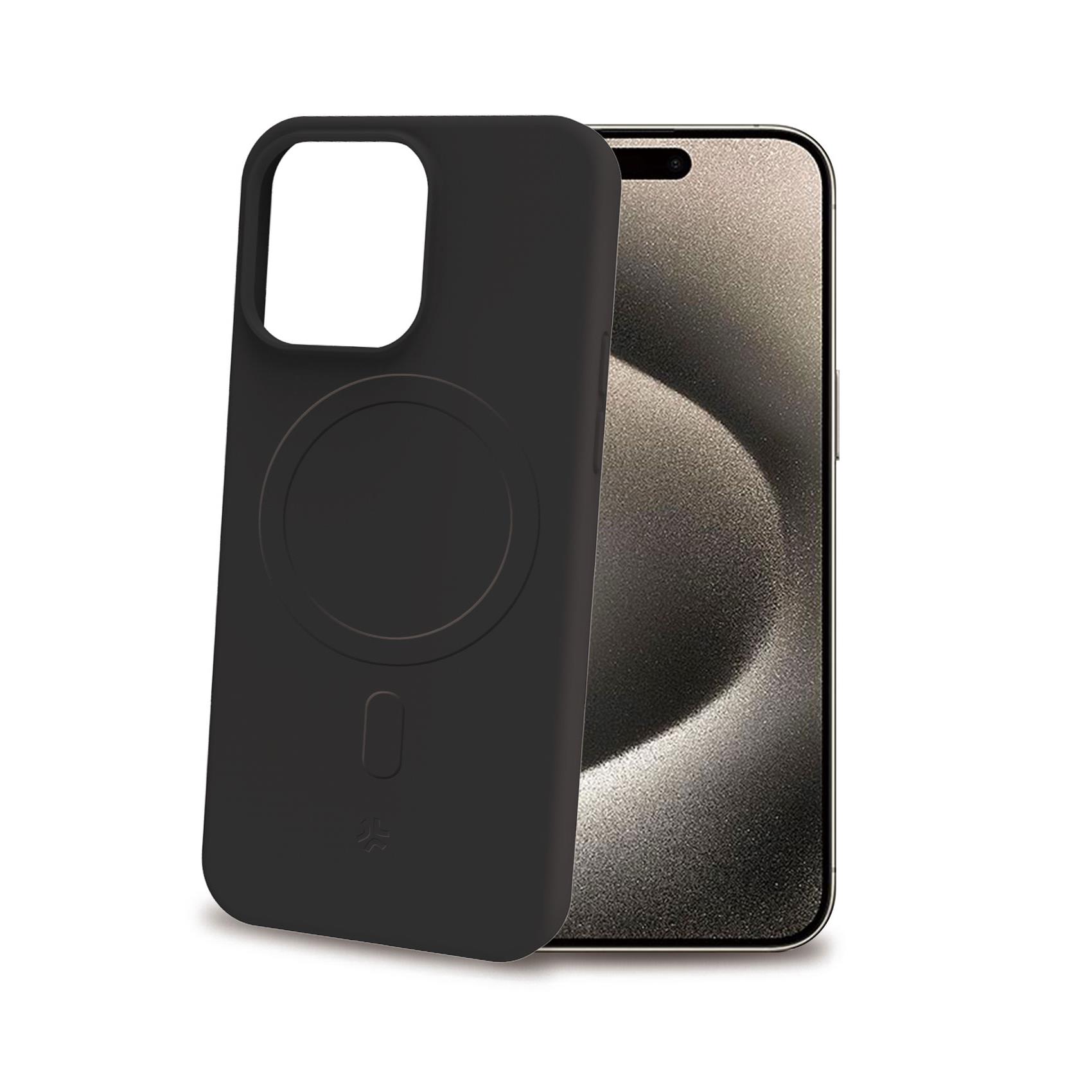 Celly CROMOMAG Black Soft TPU Premium Feeling Case for Apple iPhone 15 Pro Max MagSafe Compatible with Integrated Magnetic Module
