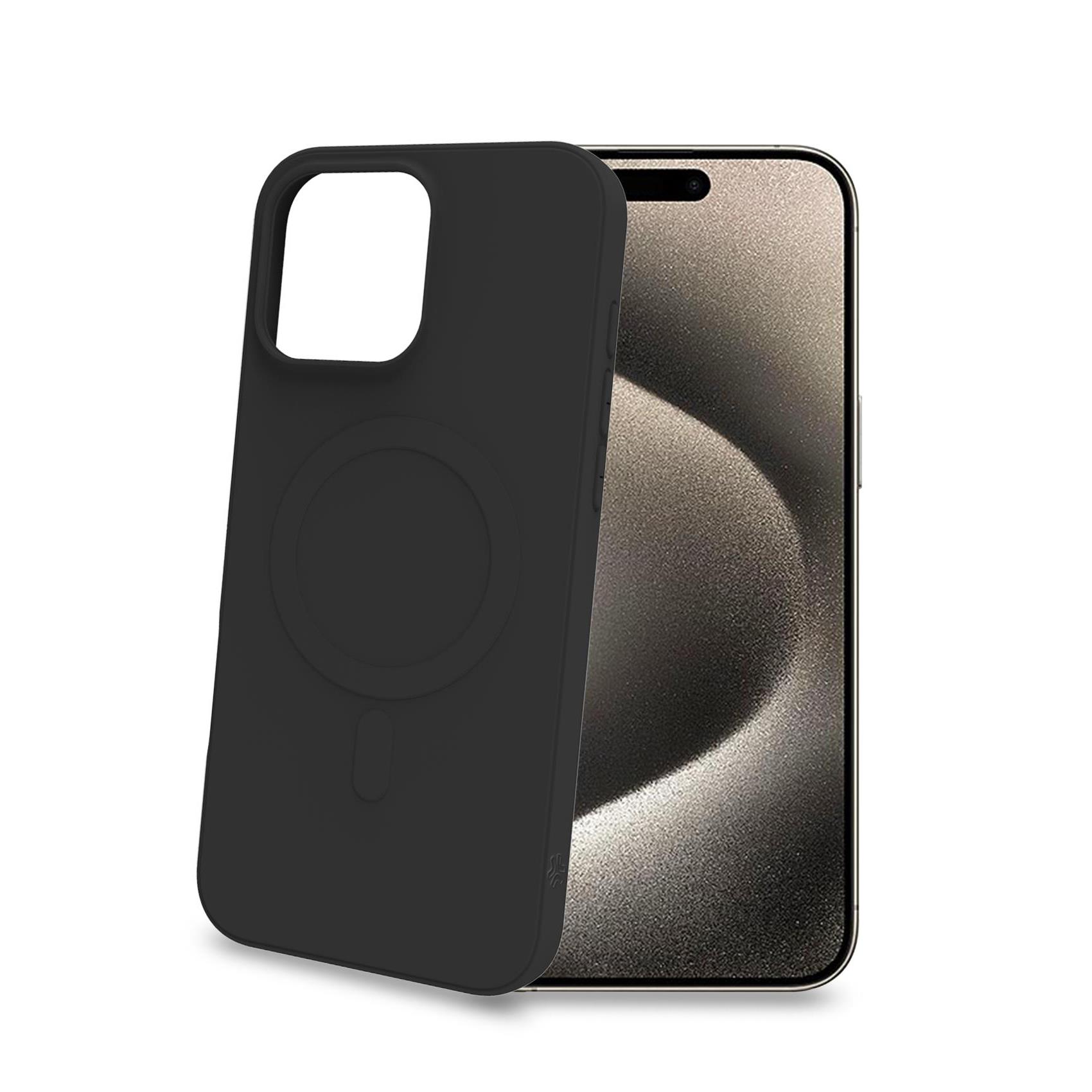 Celly CROMOMAG Black Soft TPU Premium Feeling Case for Apple iPhone 16 Pro Max MagSafe Compatible with Integrated Magnetic Module