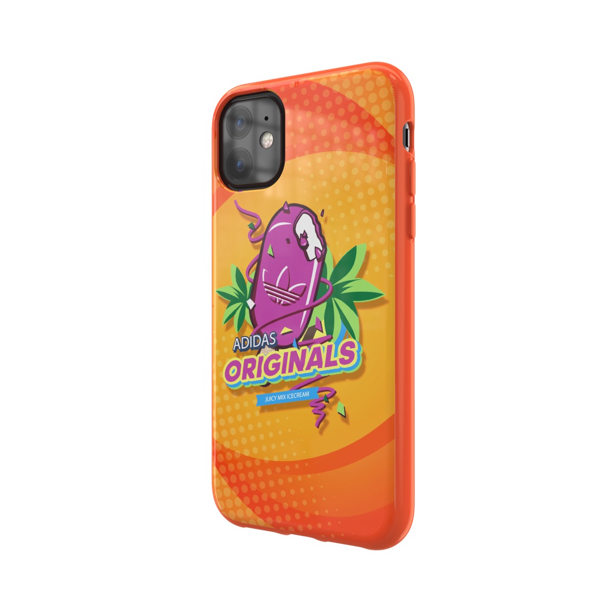 Cover Protettiva Adidas Originals BODEGA per Apple iPhone 11 in TPU Flessibile Antiurto con Grafica Ispirata al Food Packaging Arancione - Dettaglio 1