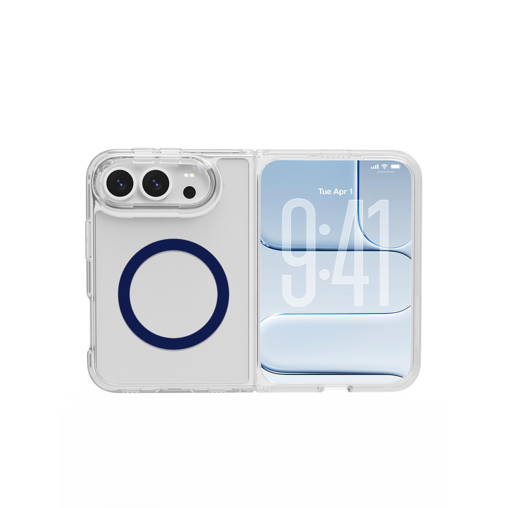 Celly GELSKINMAG MagSafe Compatible Hybrid Clear Case for Apple iPhone Duo Flexible TPU & PC with Dark Blue Color-Matched Magnetic Ring