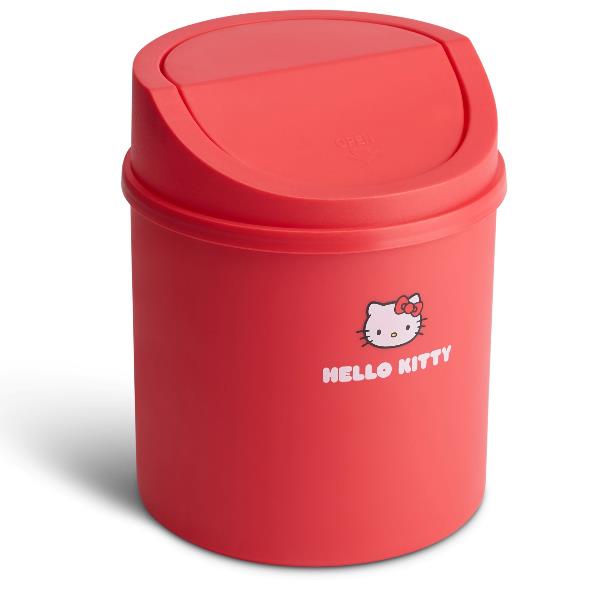 Mini Cestino da Scrivania Muitomas Hello Kitty HKDESKBINRD Cestino Gettacarte con Coperchio Basculante Capacità 2L Diametro 130mm Rosso