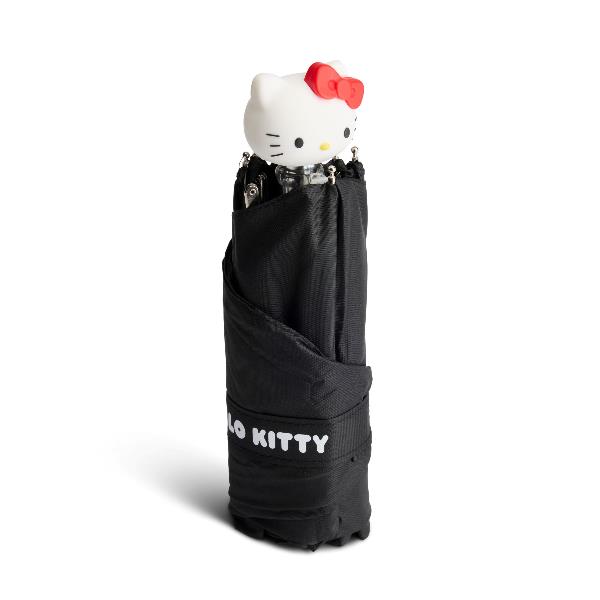 Ombrello Pieghevole Tascabile Muitomas Hello Kitty HKUMBRELLABK Struttura in Ferro e Poliestere con Pomello Sagomato e Custodia Trasparente Nero - Dettaglio 1