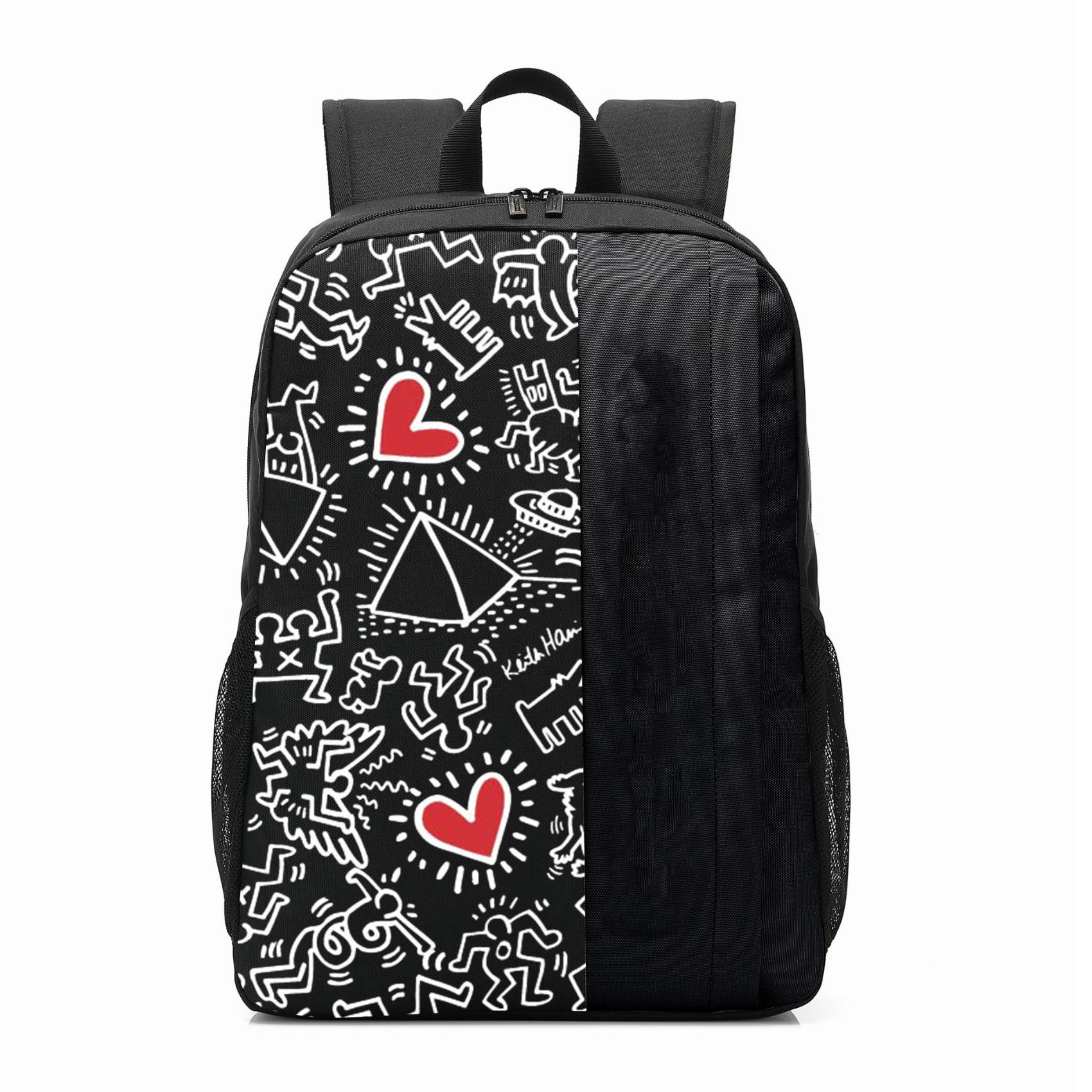 Zaino per Laptop fino a 15.6" Keith Haring Nero con Porta USB Spallacci Imbottiti e Strap Trolley