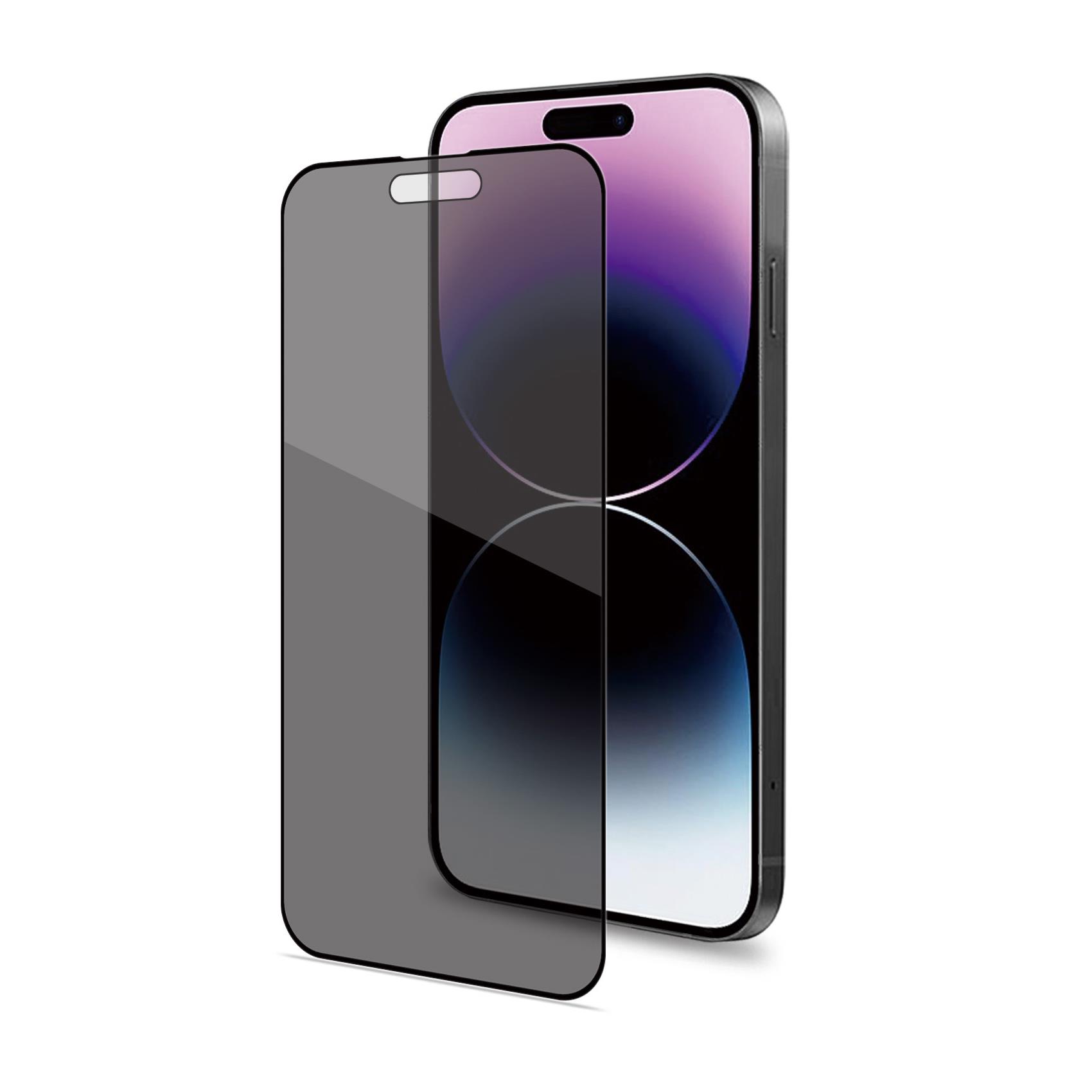 Celly PRIVACY FULL GLASS 9H Tempered Glass Screen Protector for Apple iPhone 15 Pro Max 2-Way Privacy Filter Black Frame 0.3mm Edge-to-Edge