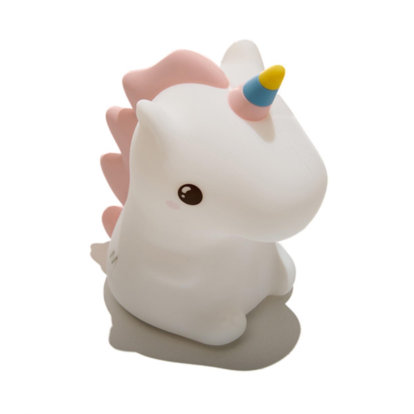 Lampada Notturna in Silicone Muitomas SILLAMPUNICORNC Sagoma Unicorno Luce LED Multicolore Tap Control e Ricarica USB-C Bianco