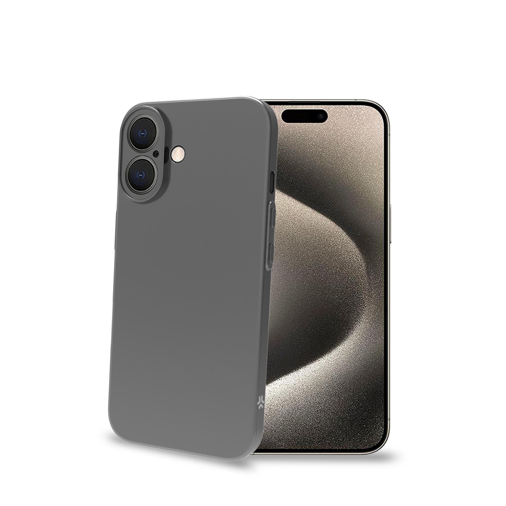 Celly SPACE Black Ultra-Slim Soft TPU Case for Apple iPhone 16 with Reinforced Camera & Button Bezels