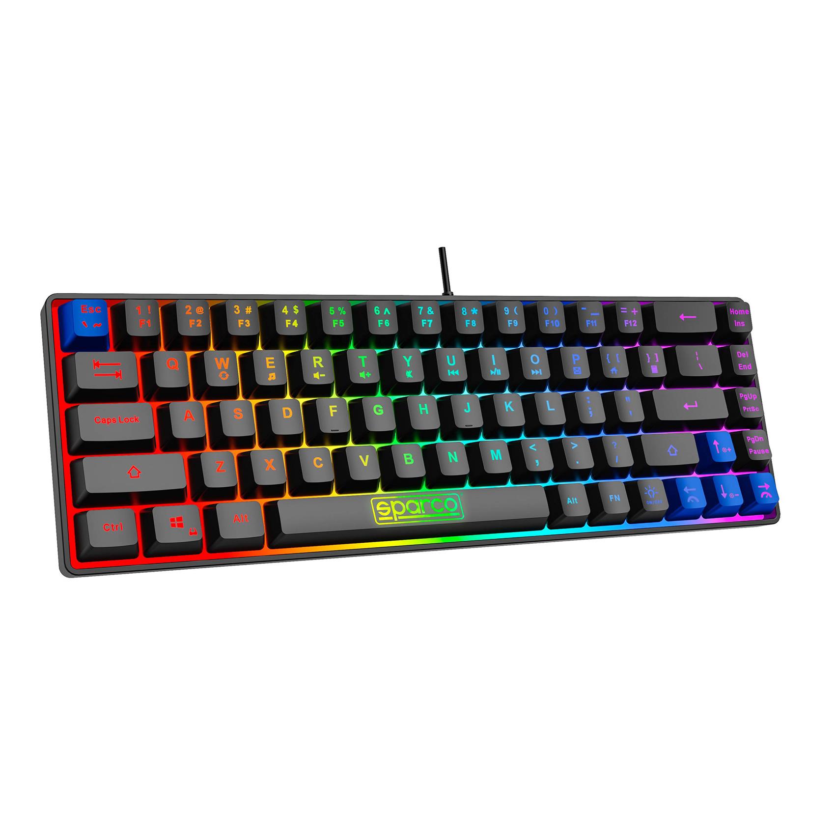 Tastiera Gaming Cablata Sparco GHOST SPKEYBWIRED Nera con Luci RGB 12 Modalità Layout USA e 19 Tasti Anti-Ghosting Plug & Play