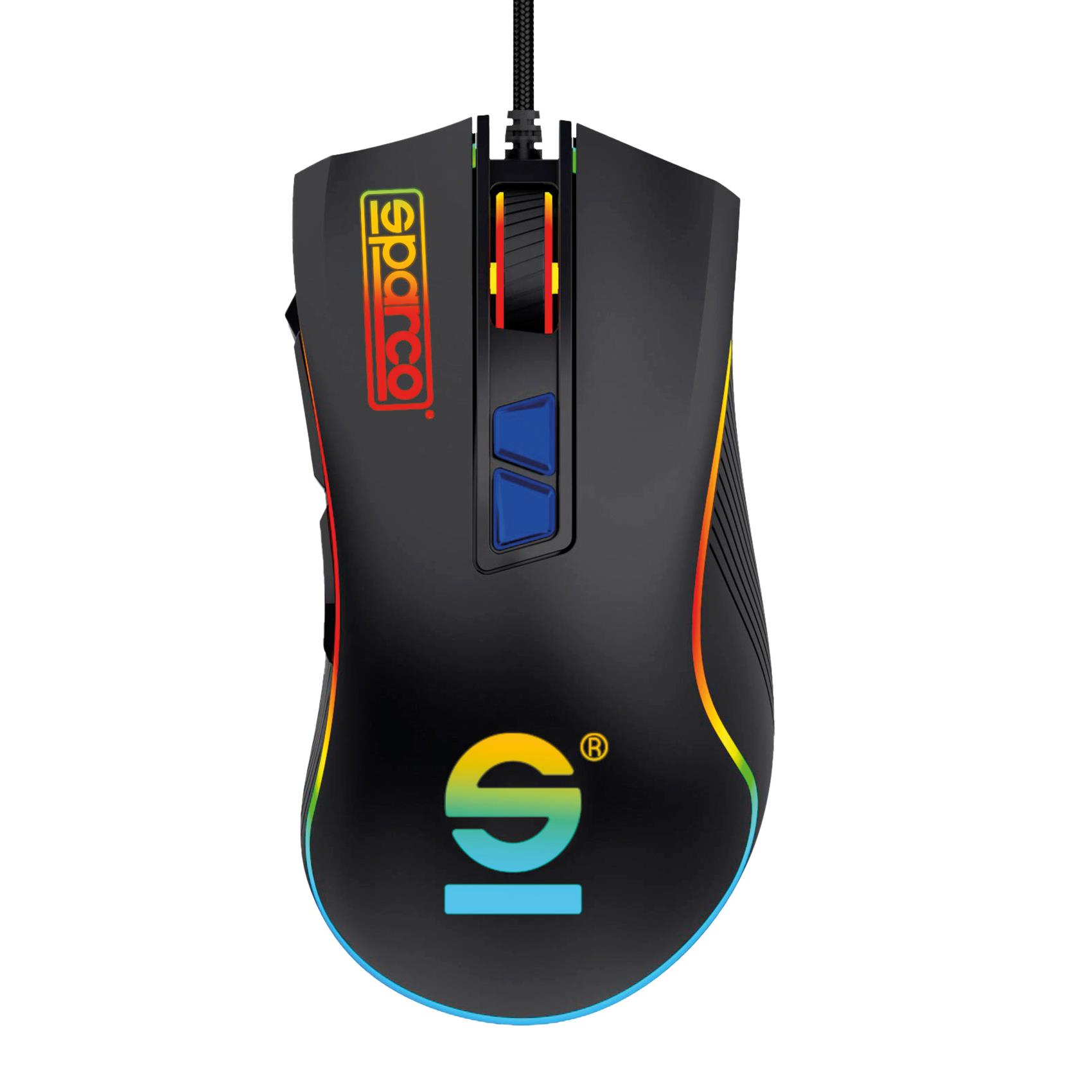Mouse Gaming Cablato Sparco LINE SPMOUSEPRO Nero Ergonomico Luci RGB DPI Regolabili e Connessione USB-A Plug & Play