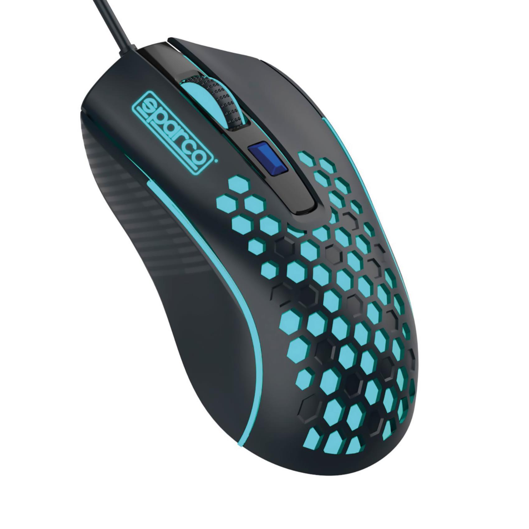 Mouse Gaming Cablato Sparco HIVE SPMOUSE Nero Struttura Alveolare Luci LED Rainbow Ultraleggero 81g e Connessione USB-A Plug & Play