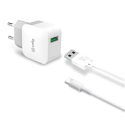 Kit Ricarica Celly Turbo Caricabatterie da Rete 12W 2.4A USB-A con Cavo USB-A a USB-C 1m Dati e Ricarica