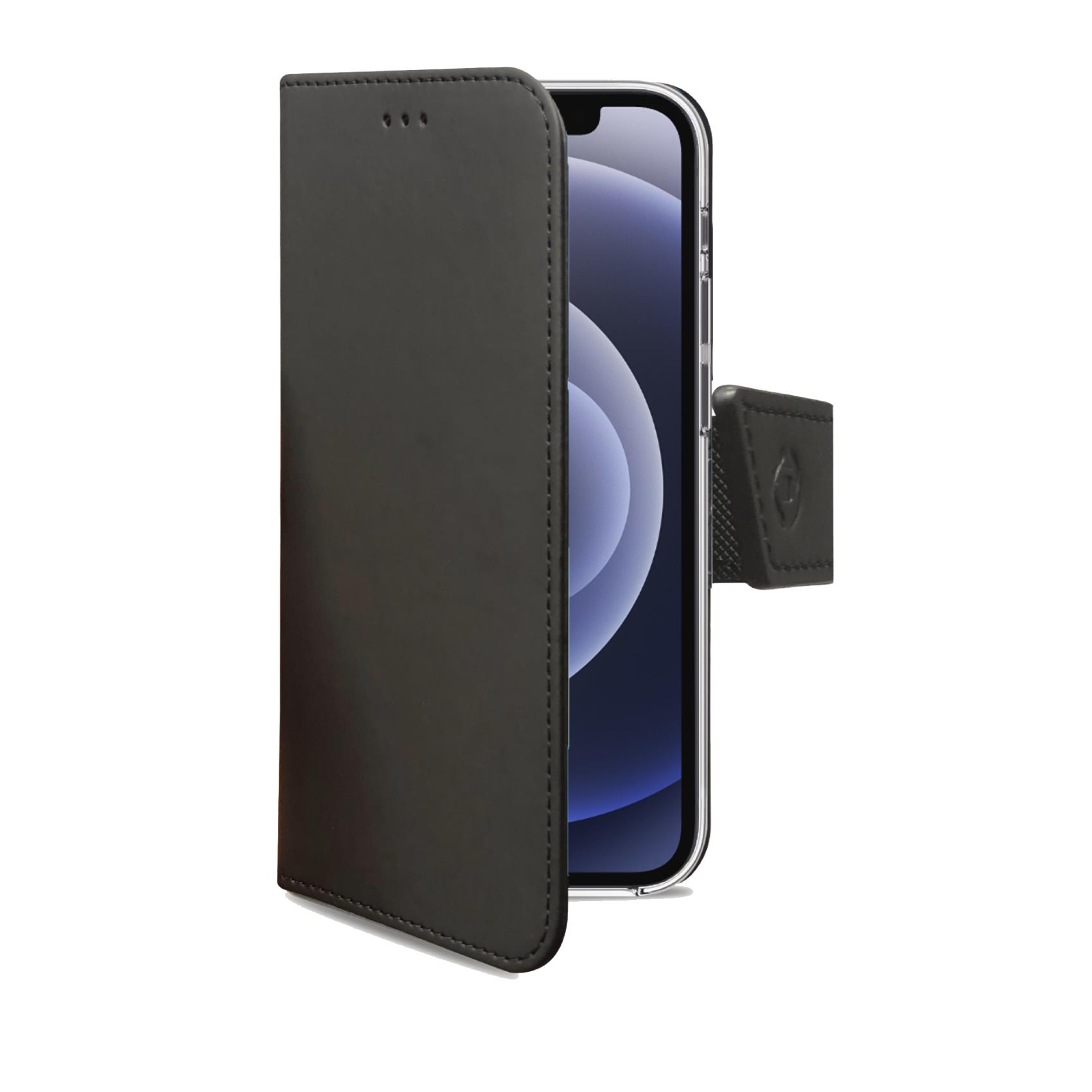 Custodia a Libro Celly WALLY per Apple iPhone 13 Pro Max Nera in Similpelle con Flap Magnetico Portacarte e Funzione Stand