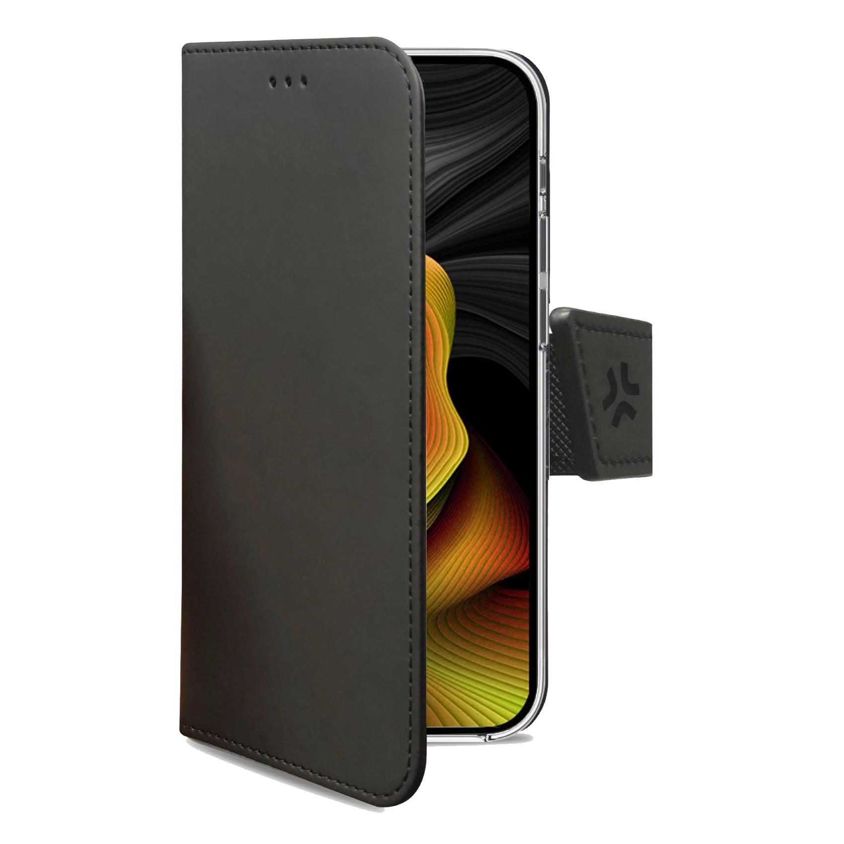 Custodia a Libro Celly WALLY per Apple iPhone 15 Pro Max Nera in Similpelle con Flap Magnetico Portacarte e Funzione Stand