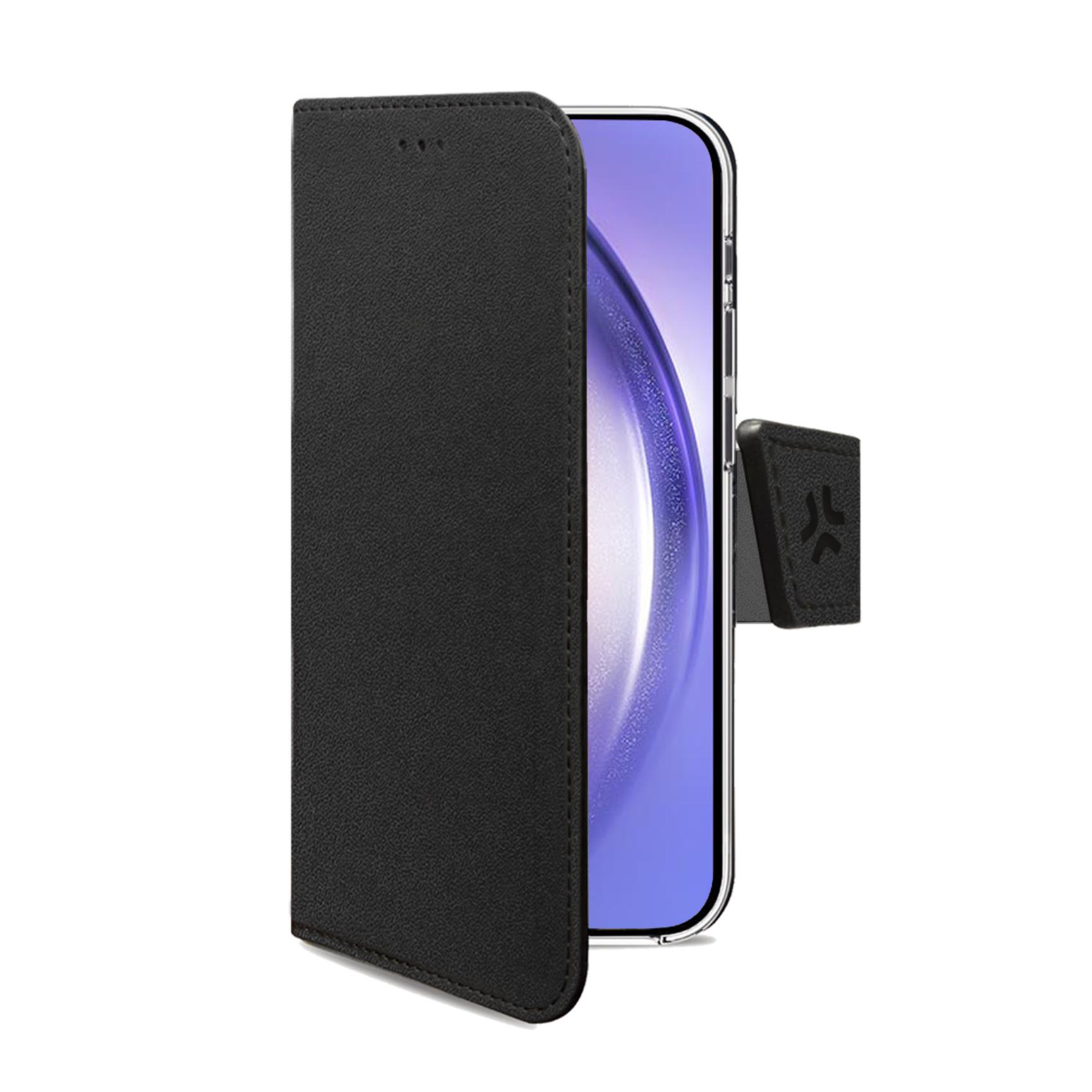Custodia a Libro Celly WALLY per Samsung Galaxy A55 5G e A55 5G Enterprise Edition in Similpelle Nero con Flap Magnetico Funzione Stand e Portatessere