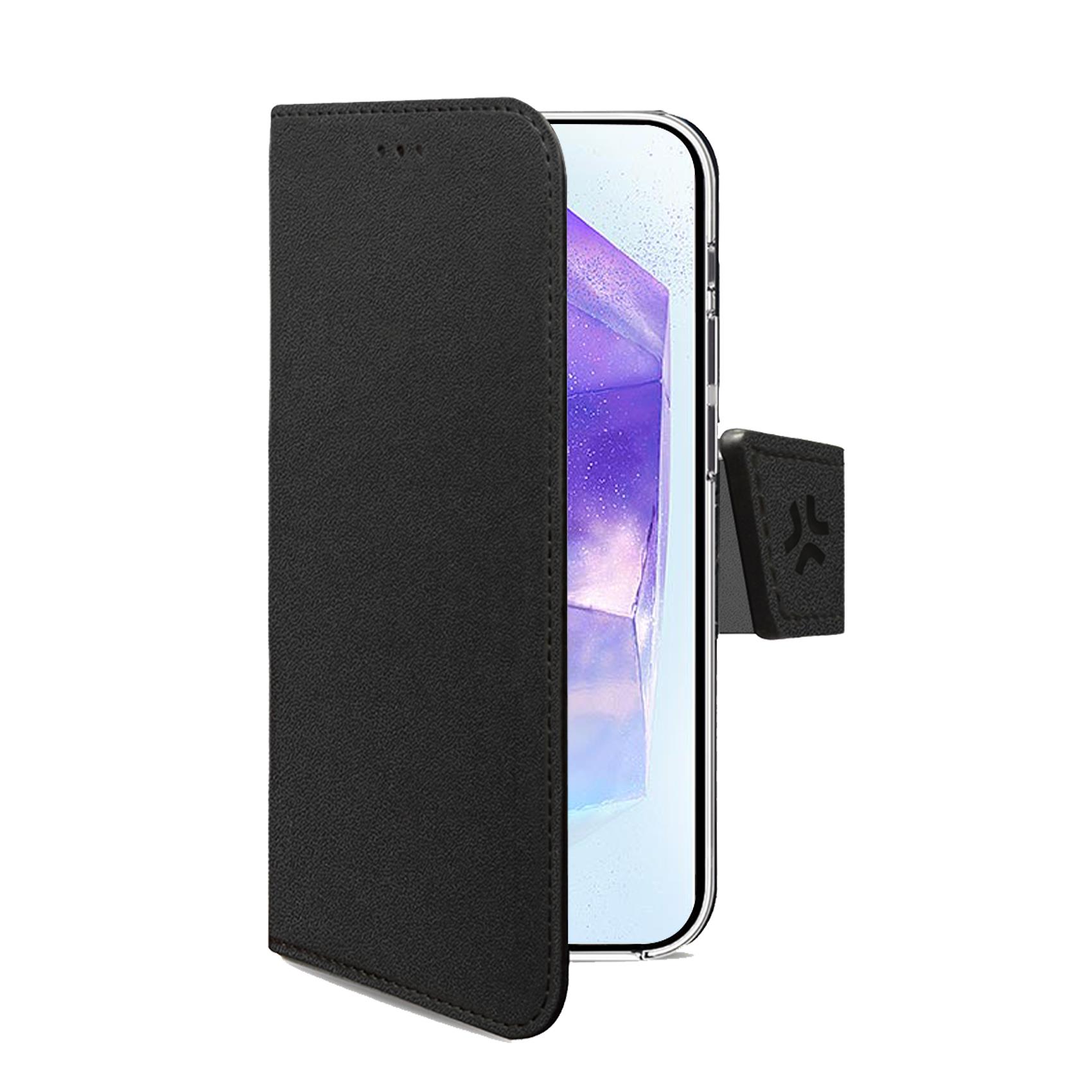 Custodia a Libro Celly WALLY per Samsung Galaxy A56 5G / Galaxy A56 5G Enterprise Edition Nera in Similpelle con Flap Magnetico Portacarte e Funzione Stand