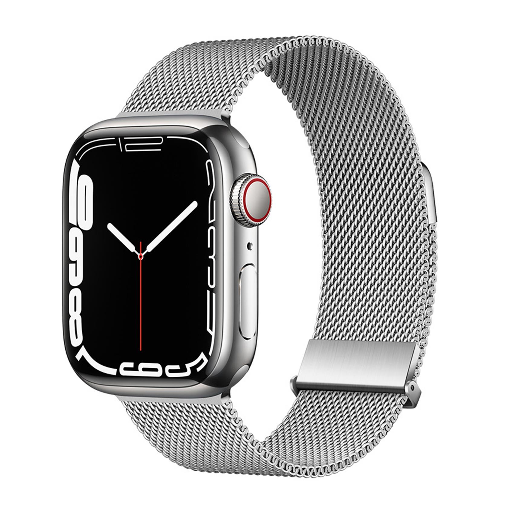 Cinturino Celly WBANDMILA per Apple Watch 42/44/45mm in Acciaio Inossidabile Maglia Milano con Chiusura Magnetica Regolabile Argento Silver