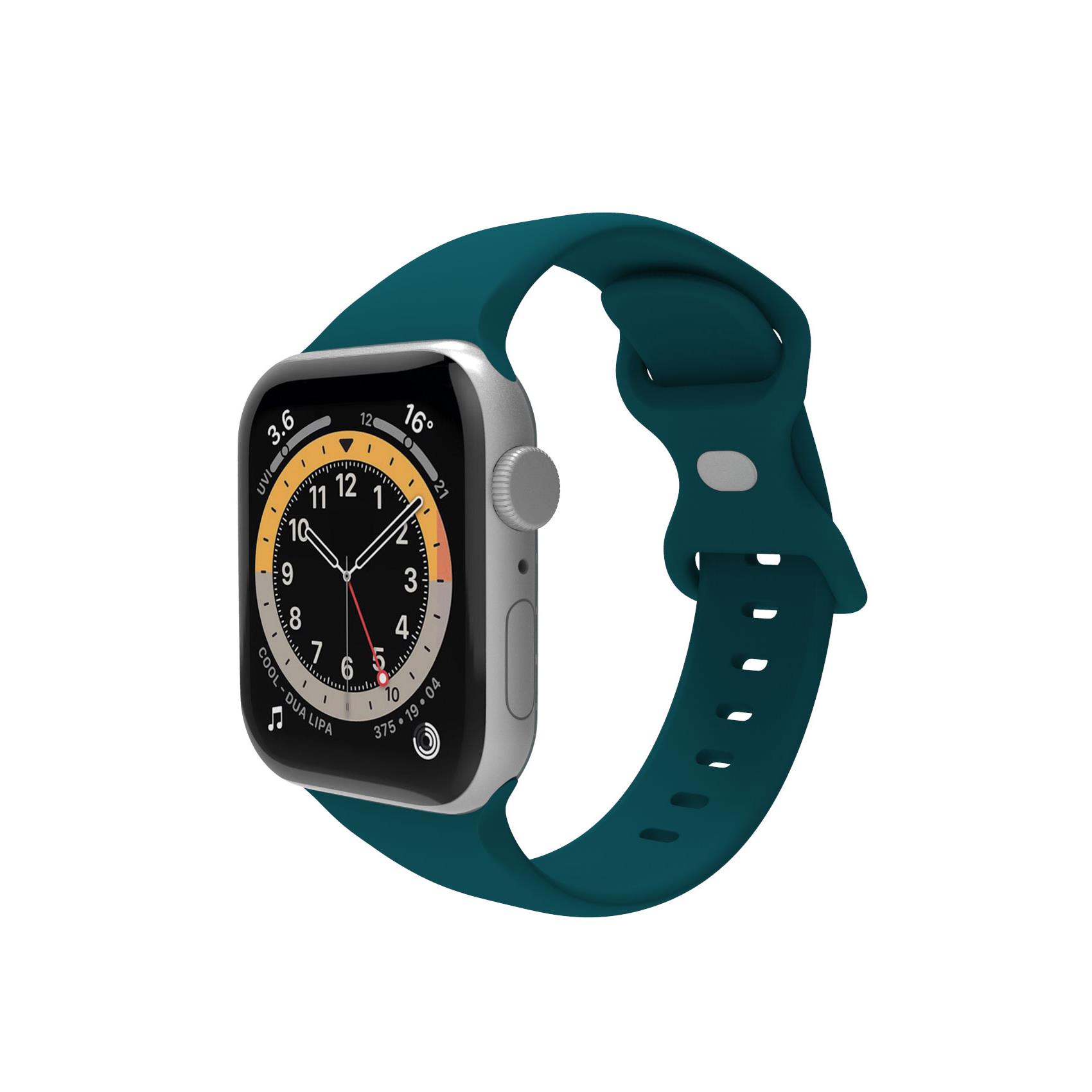 Cinturino Celly WBANDSIL Verde Scuro in Morbido Silicone per Apple Watch 42/44/45mm Chiusura Pin-and-Tuck Doppia Fibbia
